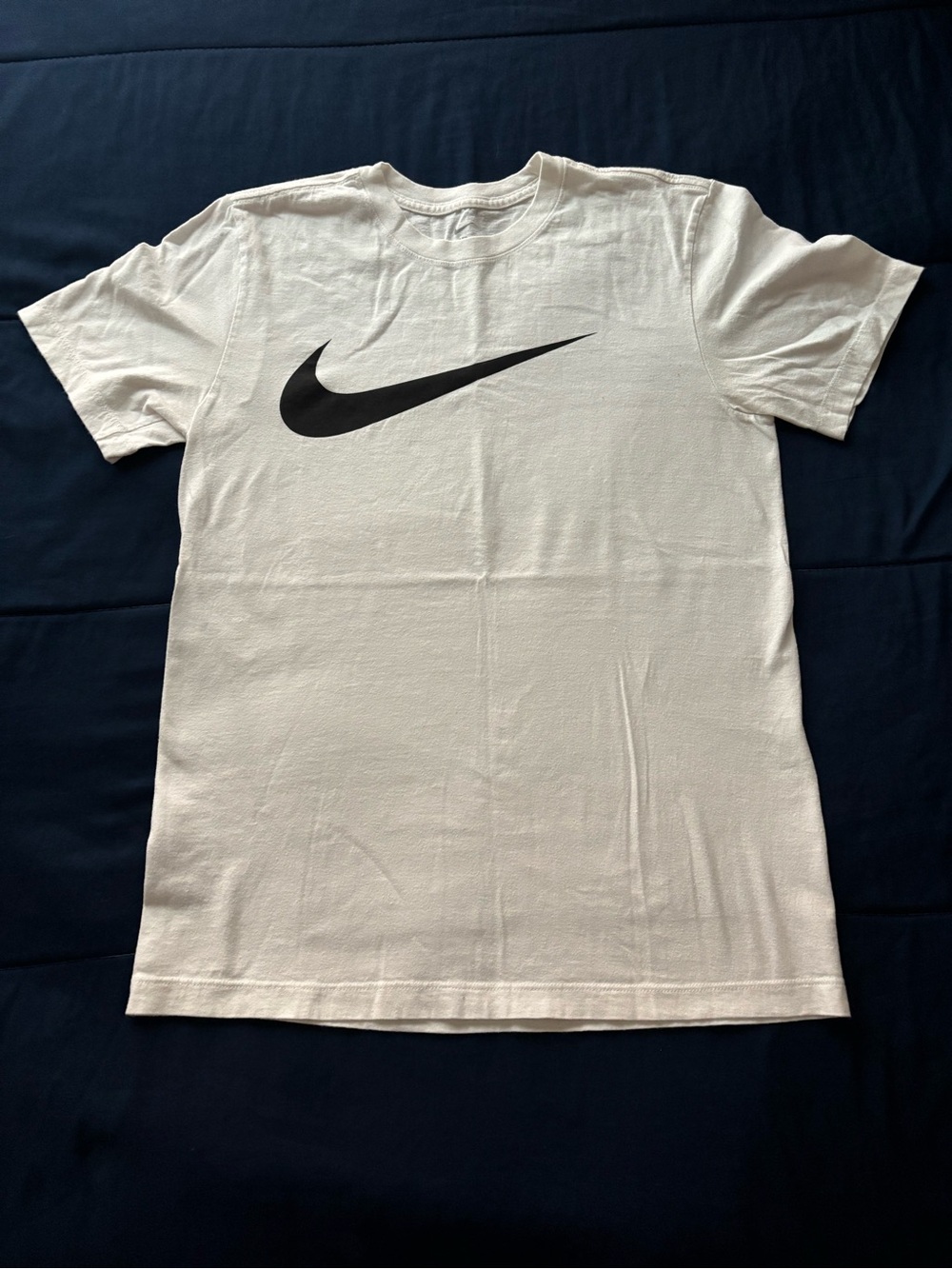 Nike White Short-Sleeve Crewneck Tee with Black Swoosh